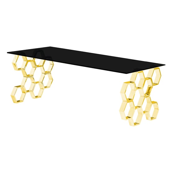 Read more about Qortni black glass coffee table with gold metal legs