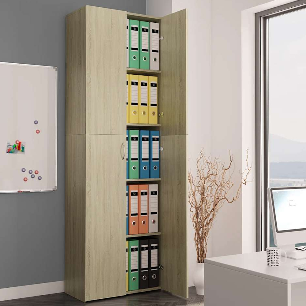 Quilcene 190cm Wooden Office Cabinet In Sonoma Oak