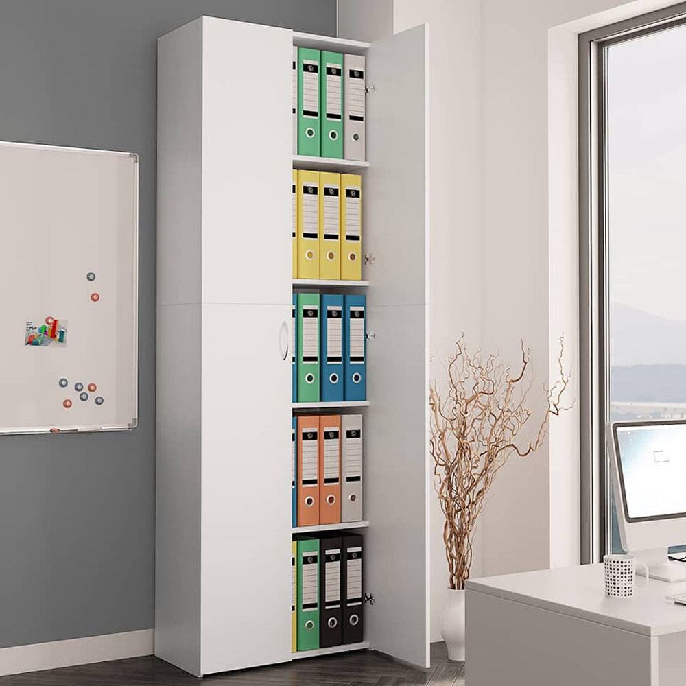 Quilcene 190cm Wooden Office Cabinet In White