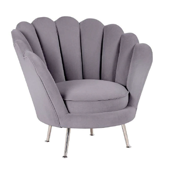 Quilla Velvet Tub Chair In Dark Grey With Chrome Metal Legs