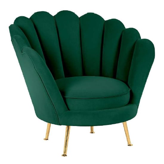 Quilla Velvet Tub Chair In Green With Gold Metal Legs