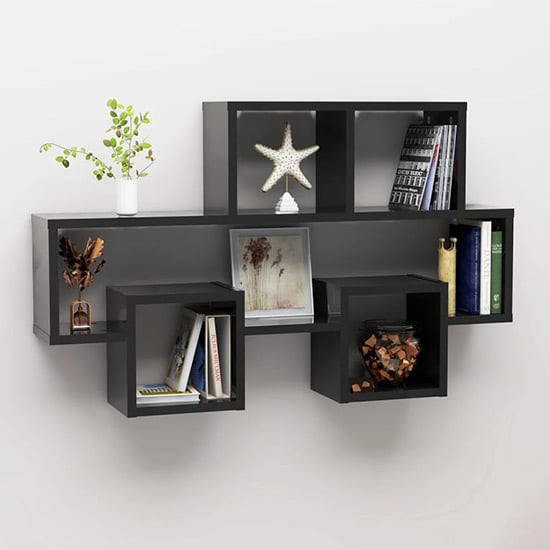 Read more about Quillon car-shaped high gloss wall shelf in black