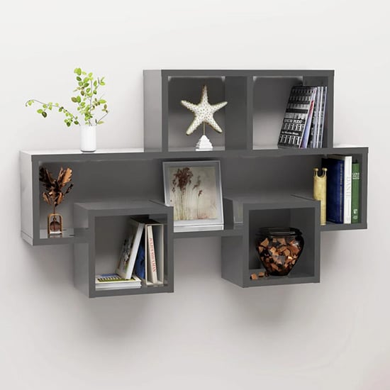 Photo of Quillon car-shaped high gloss wall shelf in grey