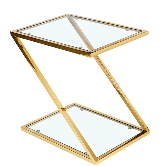 Quin Clear Glass Lamp Table With Gold Stainless Steel Frame