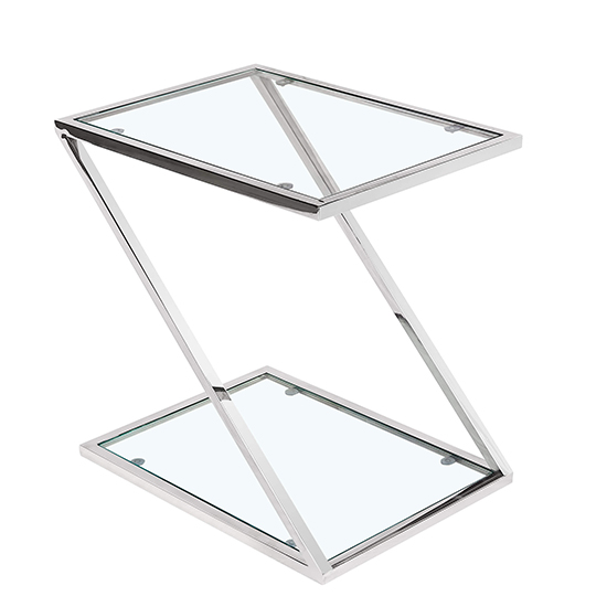 Quin Clear Glass Lamp Table With Silver Stainless Steel Frame