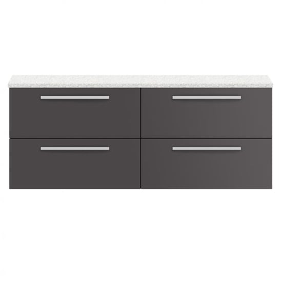 Photo of Quincy 144cm wall vanity with white worktop in gloss grey