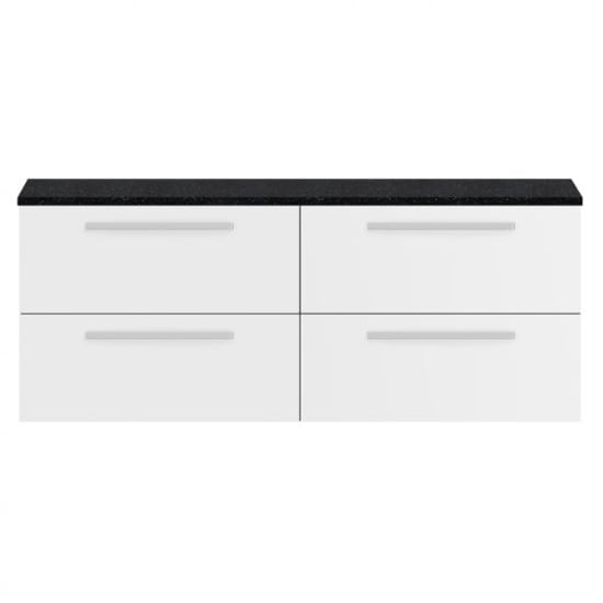 Quincy 144cm Wall Vanity With Black Worktop In Gloss White