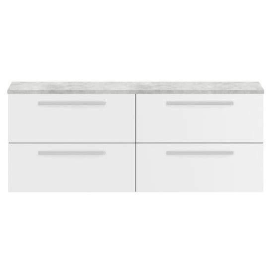 Quincy 144cm Wall Vanity With Grey Worktop In Gloss White