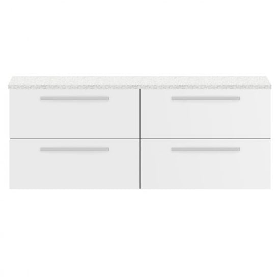 Photo of Quincy 144cm wall vanity with white worktop in gloss white