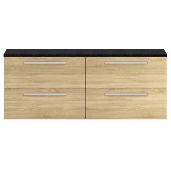 Read more about Quincy 144cm wall vanity with black worktop in natural oak
