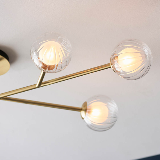 Quincy 6 Lights Semi-Flush Ceiling Light In Satin Brass