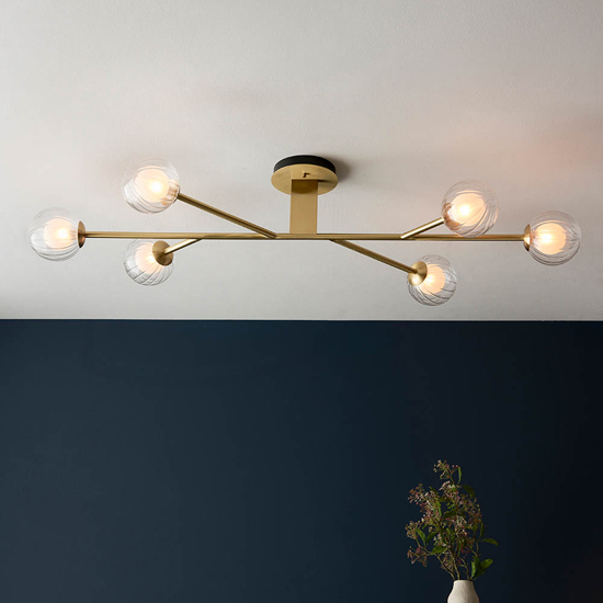 Quincy 6 Lights Semi-Flush Ceiling Light In Satin Brass