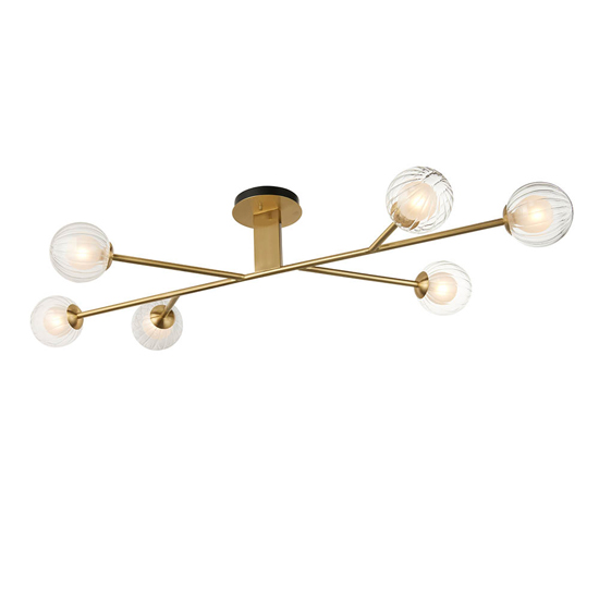 Quincy 6 Lights Semi-Flush Ceiling Light In Satin Brass