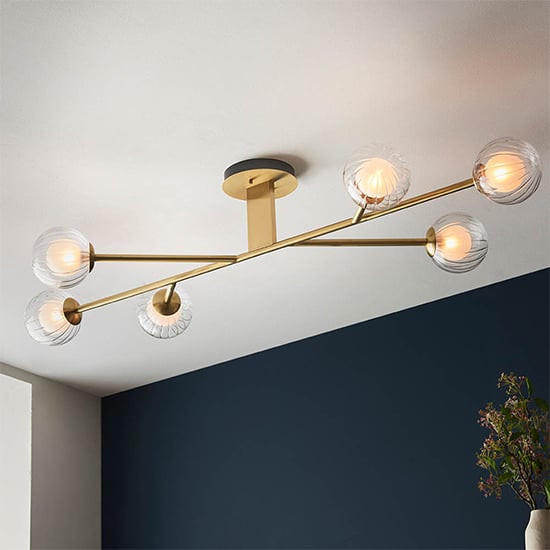 Read more about Quincy 6 lights semi-flush ceiling light in satin brass