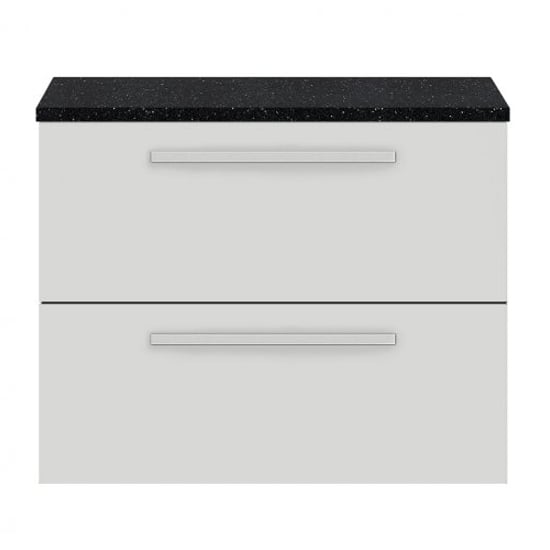 Read more about Quincy 72cm wall vanity with black worktop in gloss grey mist