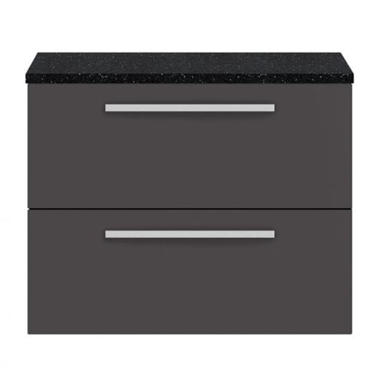 Read more about Quincy 72cm wall vanity with black worktop in gloss grey