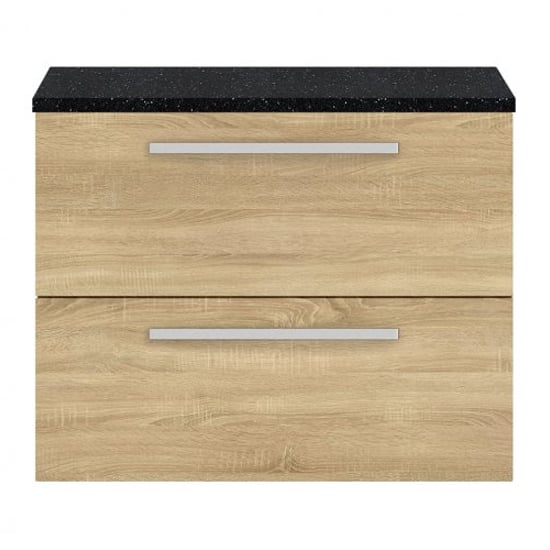 Product photograph of Quincy 72cm Wall Vanity With Black Worktop In Natural Oak from Furniture in Fashion