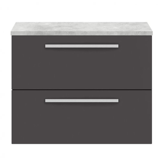 Read more about Quincy 72cm wall vanity with grey worktop in gloss grey