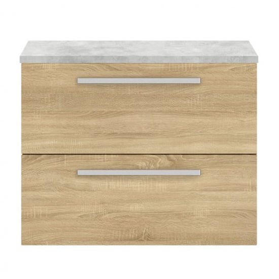 Read more about Quincy 72cm wall vanity with grey worktop in natural oak