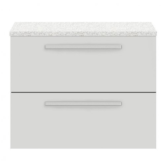 Read more about Quincy 72cm wall vanity with white worktop in gloss grey mist