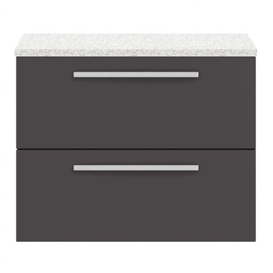 Read more about Quincy 72cm wall vanity with white worktop in gloss grey