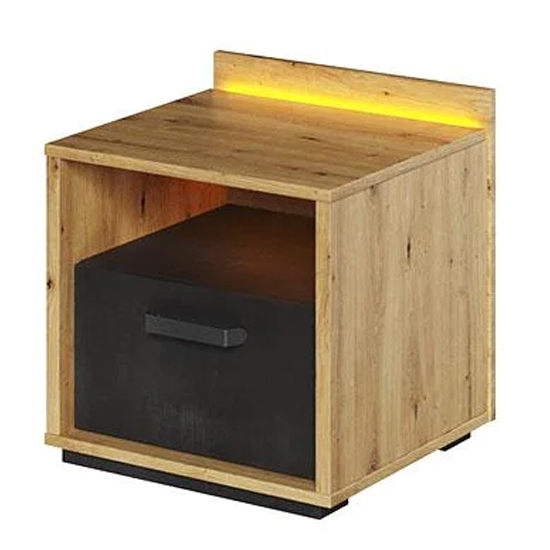 Read more about Quincy kids wooden bedside cabinet in artisan oak and led