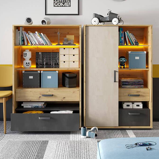 Quincy Kids Wooden Bookcase 2 Shelves In Artisan Oak And LED