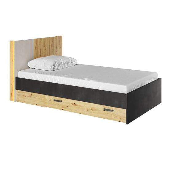 Quincy Kids Wooden Single Bed 2 Drawers In Artisan Oak And LED