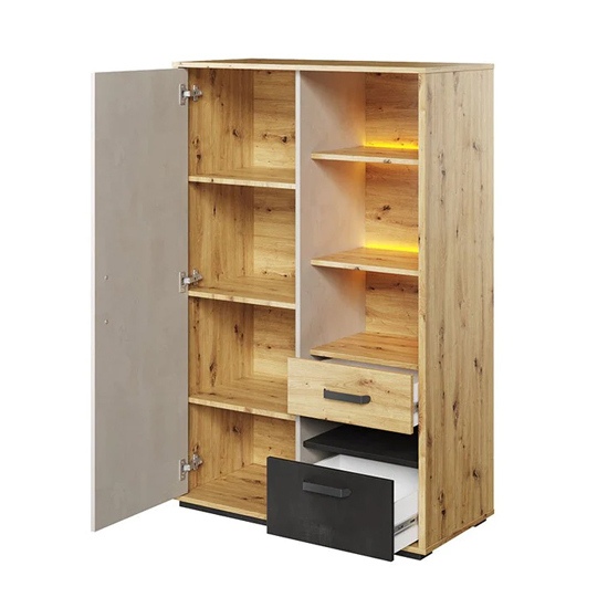 Quincy Kids Wooden Storage Cabinet In Artisan Oak And LED