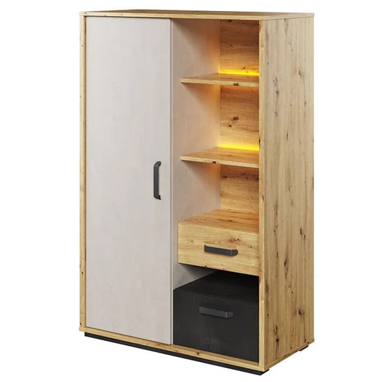 Quincy Kids Wooden Storage Cabinet In Artisan Oak And LED