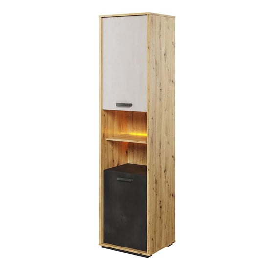 Quincy Kids Wooden Storage Cabinet Tall In Artisan Oak And LED