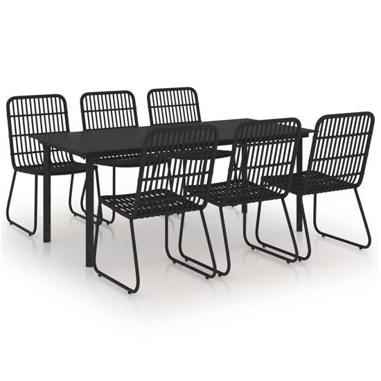 Quincy Large Rattan And Glass 7 Piece Dining Set In Black