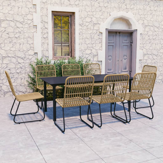 Quincy Large Rattan And Glass 9 Piece Dining Set In Oak Black