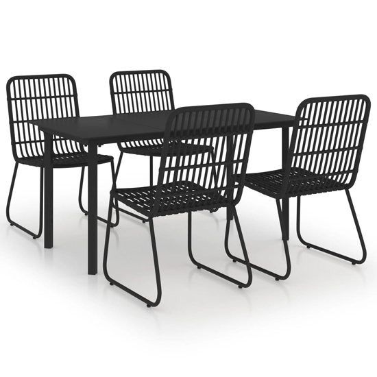 Quincy Medium Rattan And Glass 5 Piece Dining Set In Black