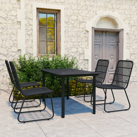 Quincy Medium Rattan And Glass 5 Piece Dining Set In Black