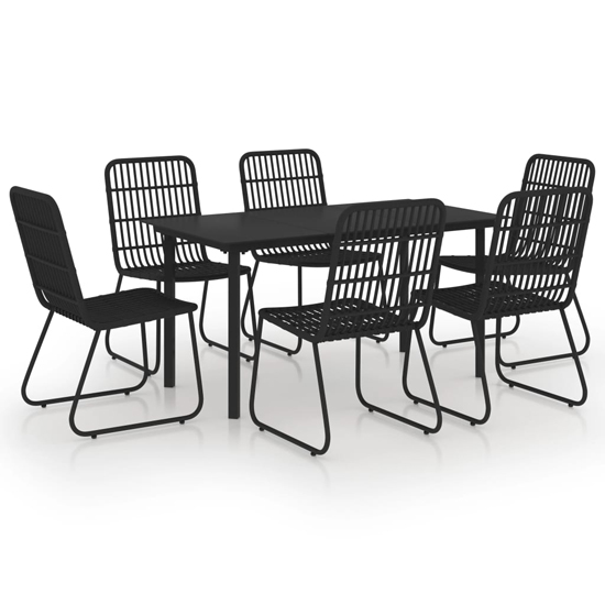 Quincy Medium Rattan And Glass 7 Piece Dining Set In Black