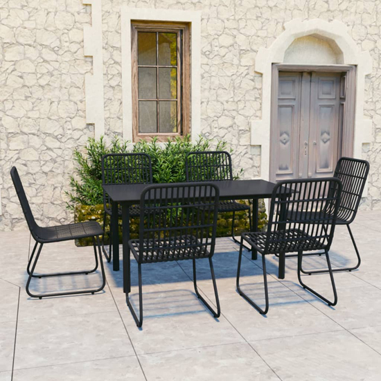 Quincy Medium Rattan And Glass Piece Dining Set In Black