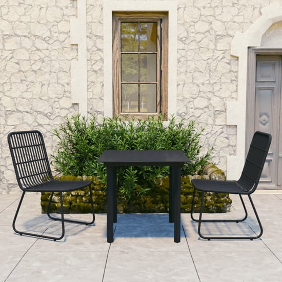 Quincy Small Rattan And Glass 3 Piece Dining Set In Black