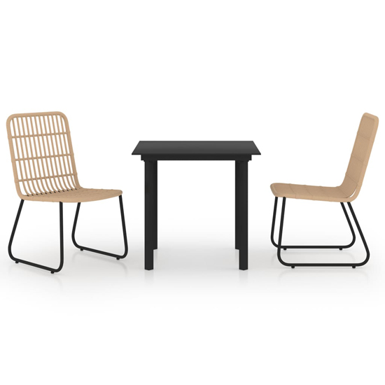 Quincy Small Rattan And Glass 3 Piece Dining Set In Oak Black