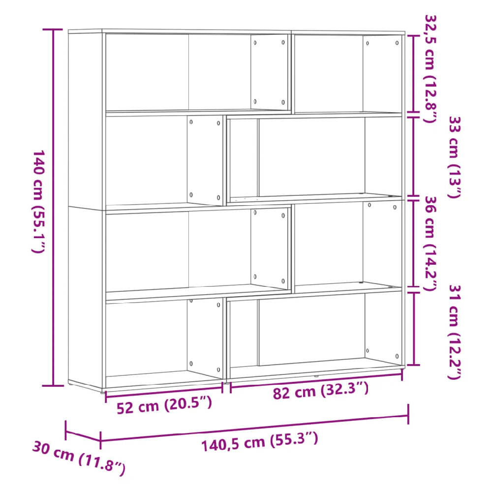 Quincy Wooden Cornor Bookcase With 8 Shelves In Brown Oak