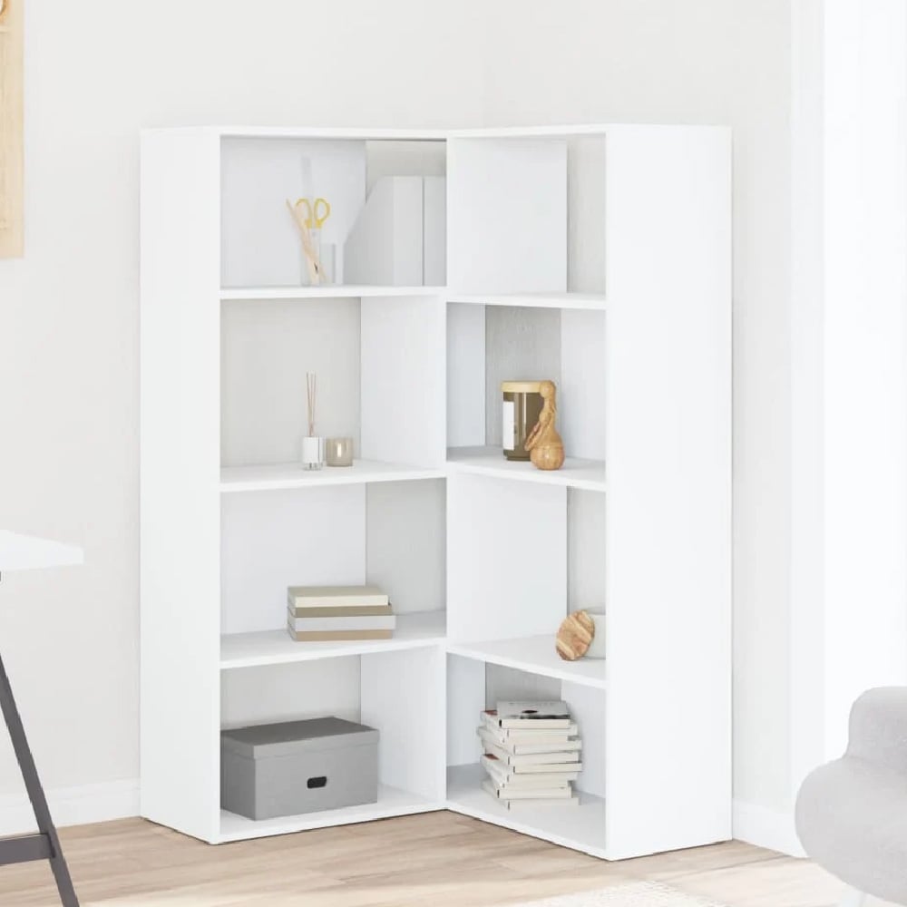 Read more about Quincy wooden cornor bookcase with 8 shelves in white