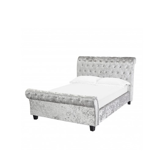 Inkpen King Size Bed In Silver Crushed Velvet With Dark Legs