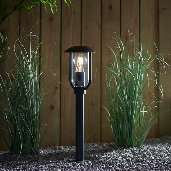 Quinn Outdoor Clear Shade Floor Post In Textured Black