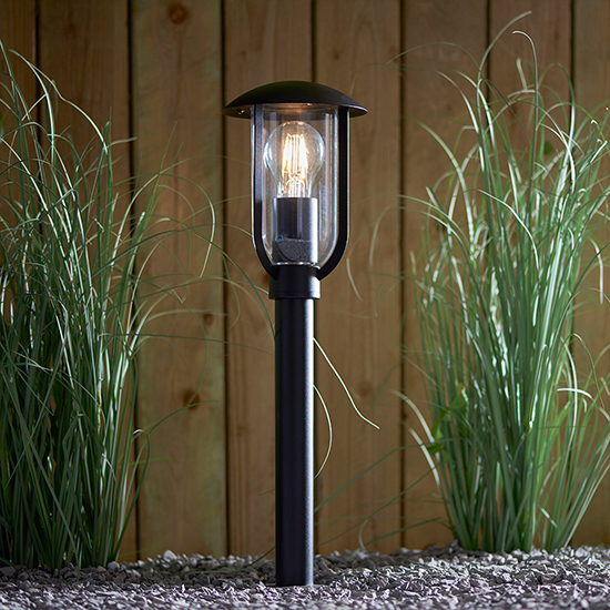 Quinn Outdoor Clear Shade Floor Post In Textured Black