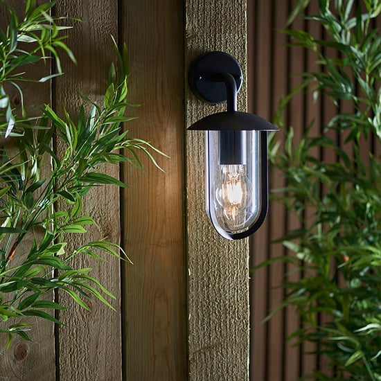 Quinn Outdoor Clear Shade Wall Light In Textured Black_2