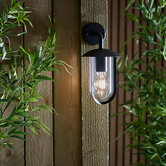 Quinn Outdoor Clear Shade Wall Light In Textured Black