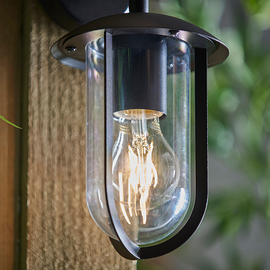 Quinn Outdoor Clear Shade Wall Light In Textured Black