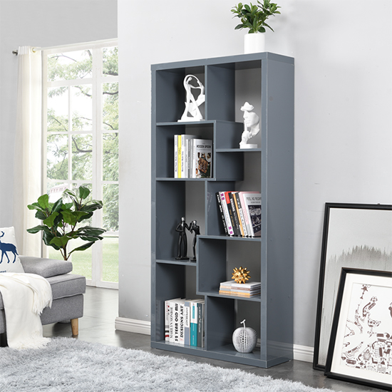 Read more about Quinto high gloss shelving unit in grey