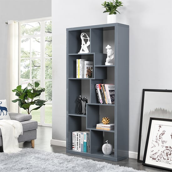 Product photograph of Quinto High Gloss Shelving Unit In Grey from Furniture in Fashion