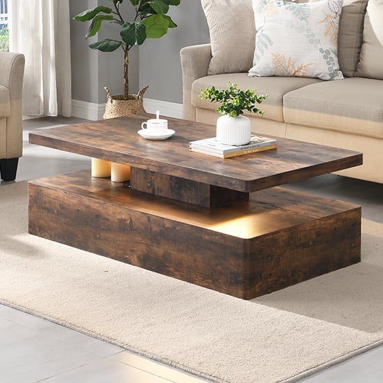 Read more about Quinton wooden coffee table in rustic oak with led